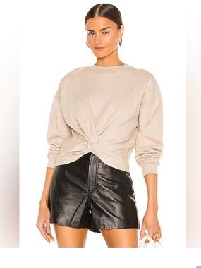 Frame Denim Beige Twist-Front Long-Sleeve Top. G19